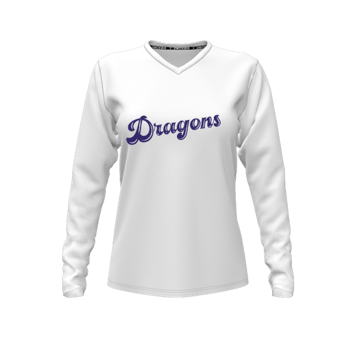 [CUS-DFW-TEES-CMF-VNK-LSL-WHT-FYXS-LOGO1] Decker Comfort T-Shirt (Female Youth XS, White, V Neck, Logo 1, Long Sleeve)