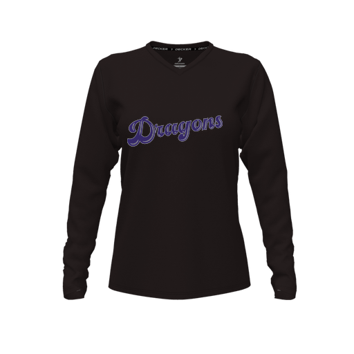 [CUS-DFW-TEES-CMF-VNK-LSL-BLK-FYXS-LOGO1] Decker Comfort T-Shirt (Female Youth XS, Black, V Neck, Logo 1, Long Sleeve)