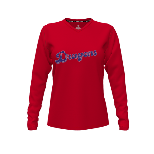 [FTLVPTRD-FYXS-LOGO1] Decker Performance T-Shirt (Female Youth XS, Red, V Neck, Logo 1, Long Sleeve)